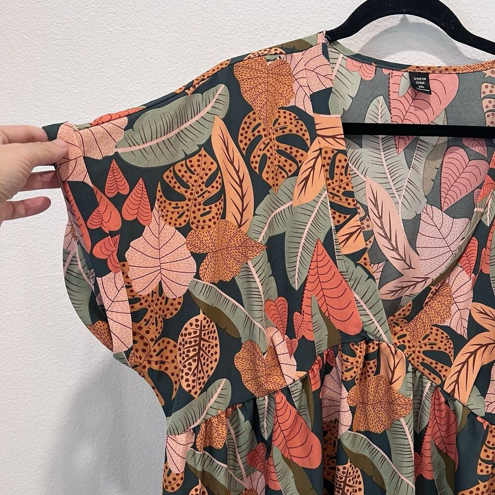 Women’s Plus V-neck Loose Tiered Mini Dress 2XL Floral Vacation Party Summer - Picture 4 of 8